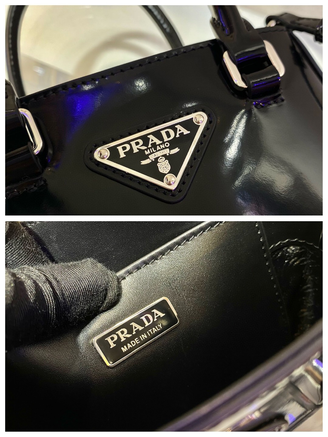 Pra*a Small Brushed Tote Black For Women, Women’s Bags 6.9in/18cm 1BA331_ZO6_F0002_V_OOO