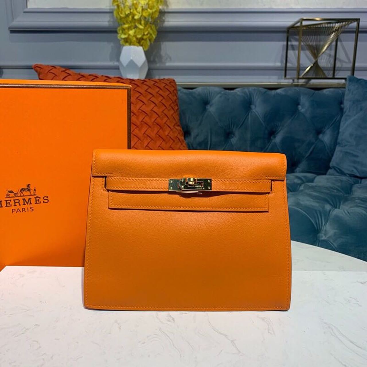 H**me5 Kelly Danse II Bag Swift Orange Gold Hardware For Women 8.7in/22cm