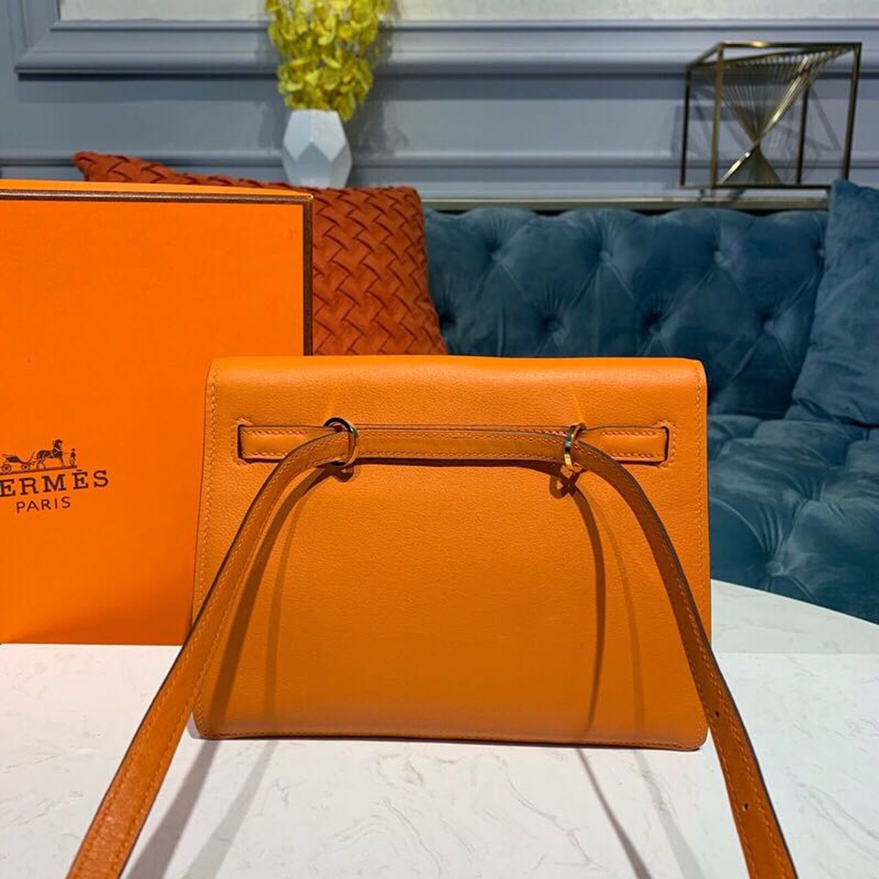 H**me5 Kelly Danse II Bag Swift Orange Gold Hardware For Women 8.7in/22cm
