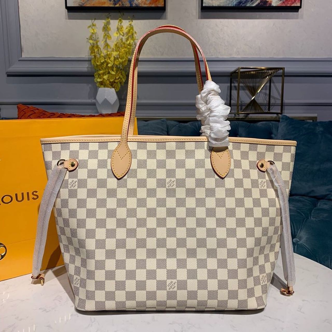L0vis Vvtt0n Neverfull MM Tote Bag Damier Azur Canvas For Women, Women’s Handbags, Shoulder Bags 12.2in/31cm LV N41361