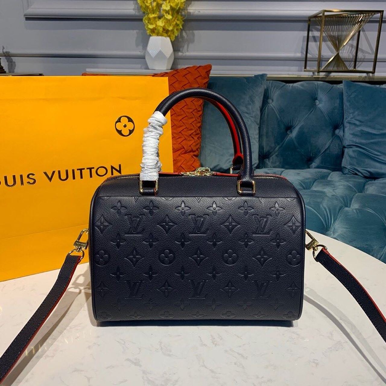 L0vis Vvtt0n Speedy Bandouliere 25 Monogram Empreinte Navy Blue For Women, Women’s Handbags, Shoulder And Crossbody Bags 9.8in/25cm LV
