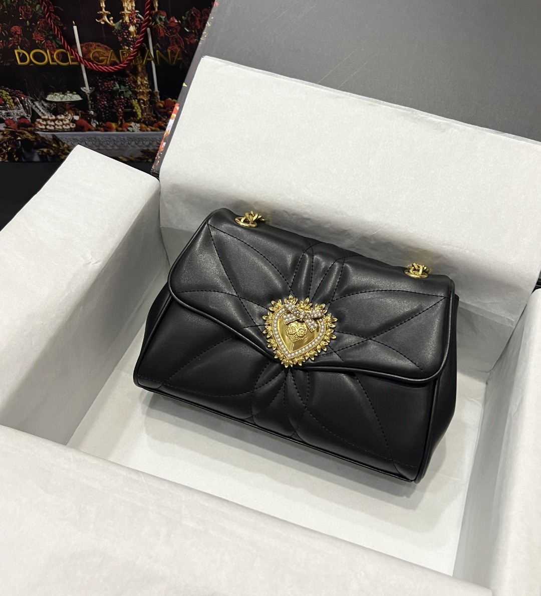 Dolce & Gabbana Large Devotion Shoulder Bag In Quilted Nappa Black For Women 11.4in/29cm DG