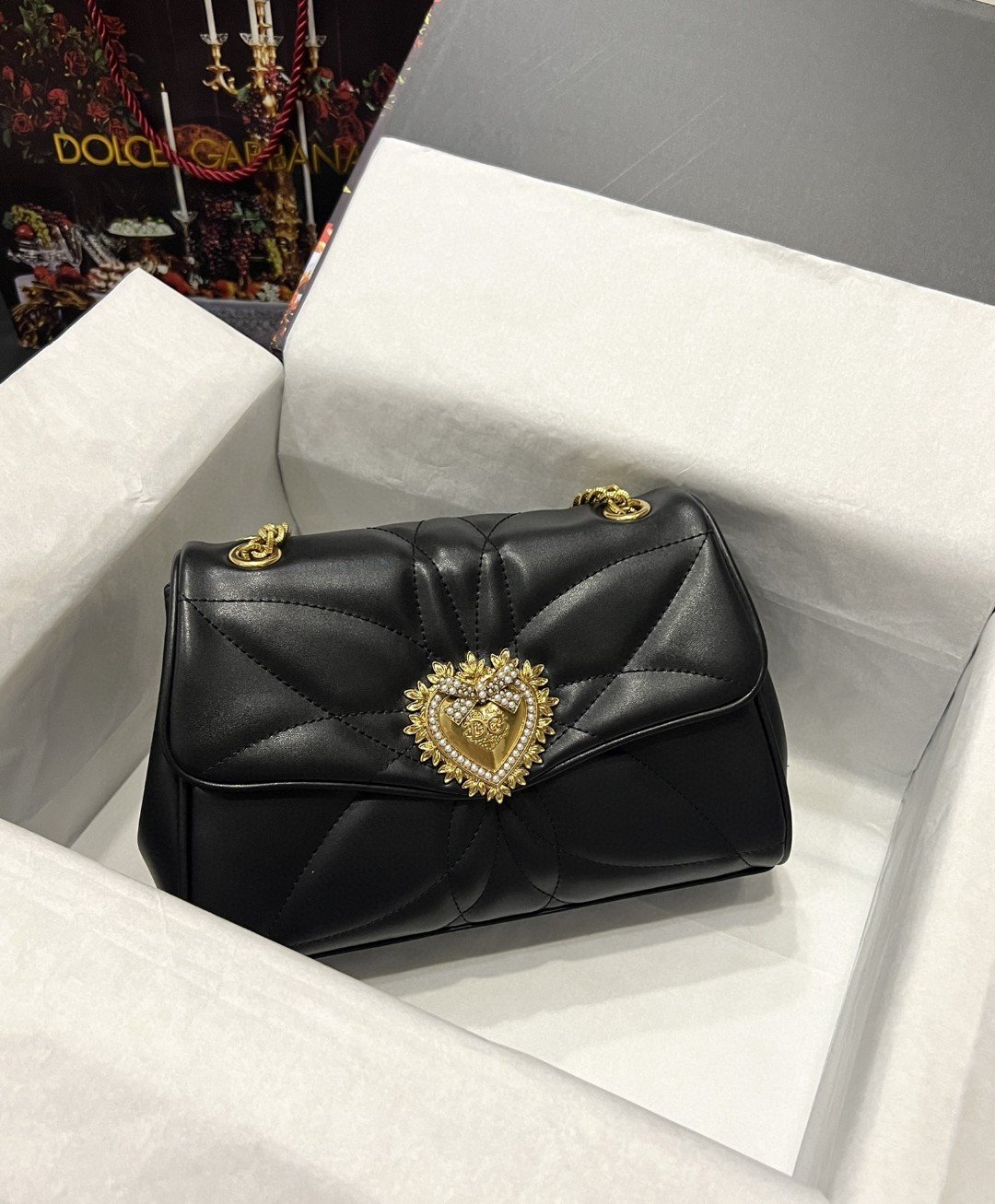 Dolce & Gabbana Large Devotion Shoulder Bag In Quilted Nappa Black For Women 11.4in/29cm DG