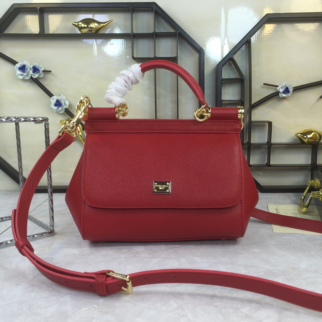 Dolce & Gabbana Medium Sicily Handbag In Dauphine Red For Women 10.2in/26cm DG BB4347A100180303