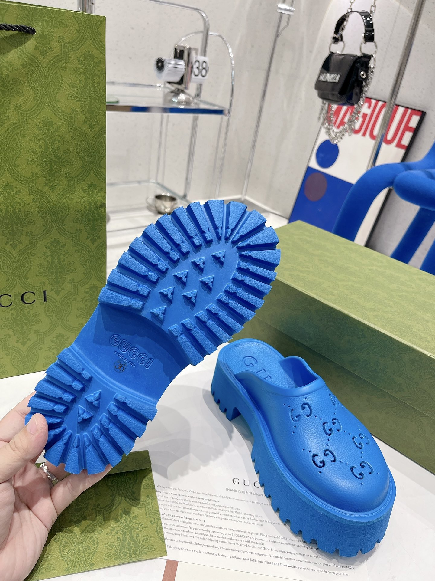 Gvc*1 Women’s Platform Perforated G Sandal Light Blue For Women GG