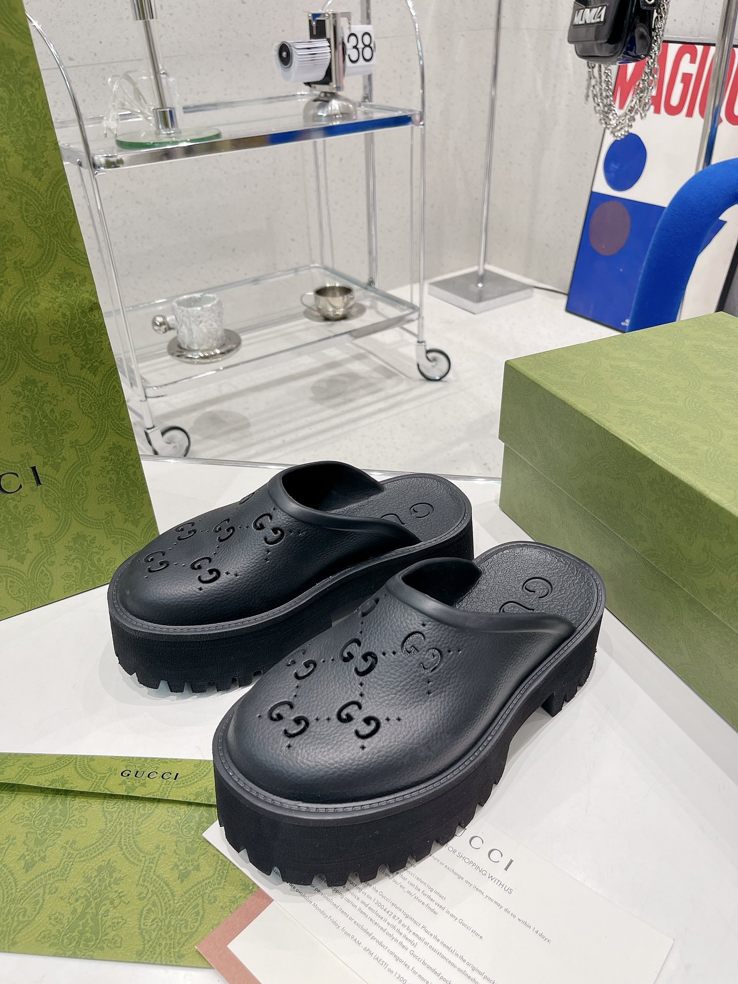 Gvc*1 Women’s Platform Perforated G Sandal Black For Women GG ‎663577 JFB00 1000