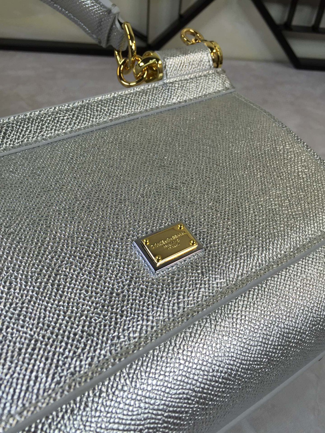 Dolce & Gabbana Medium Sicily Handbag In Dauphine Silver For Women 10.2in/26cm DG