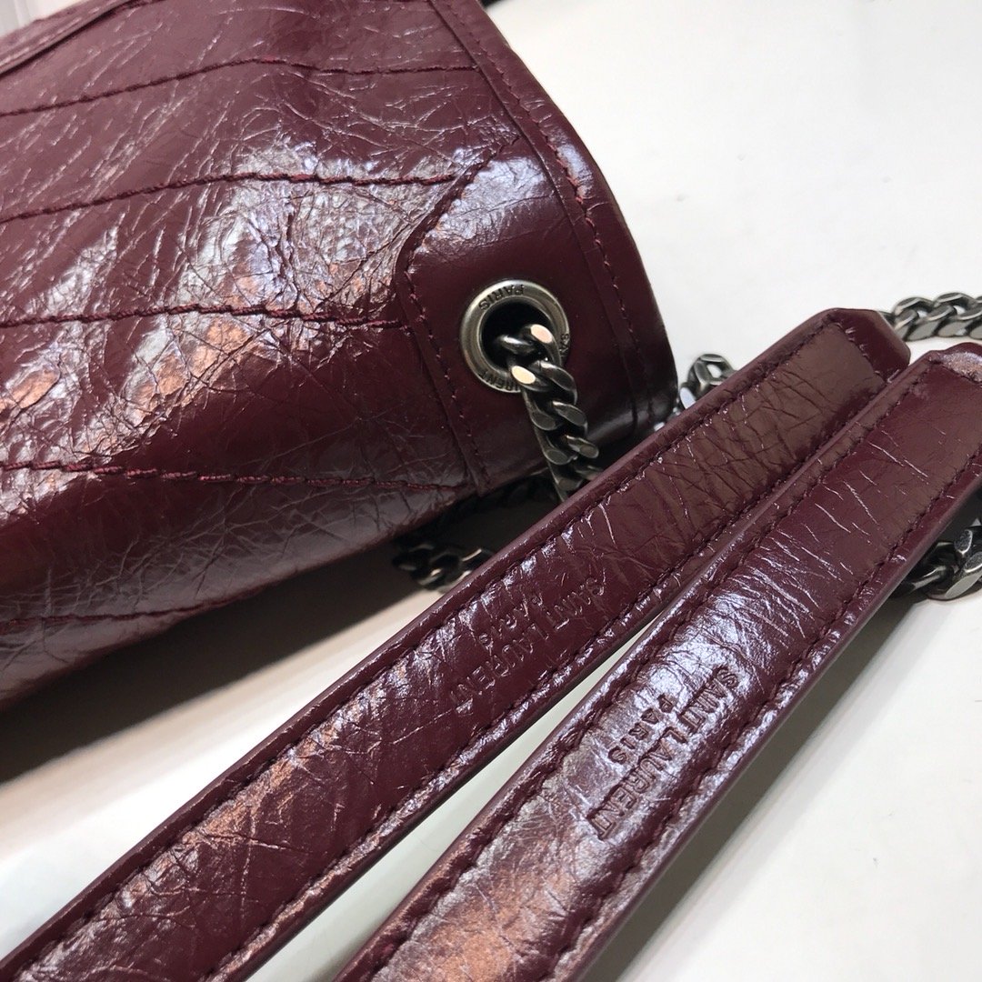 Sa1nt Lau*nt Niki Baby Chain Bag In Crinkled Vintage Burgundy For Women 8.2in/21cm Y51 6331600EN046475