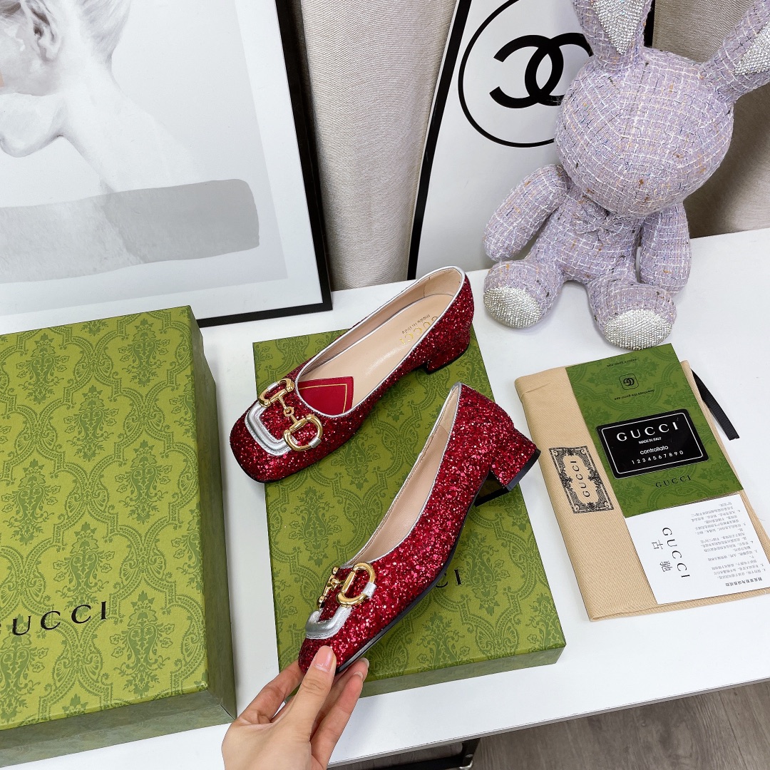 Gvc*1 Lovelight Crystal Ballet Flat With Horsebit Red For Women GG