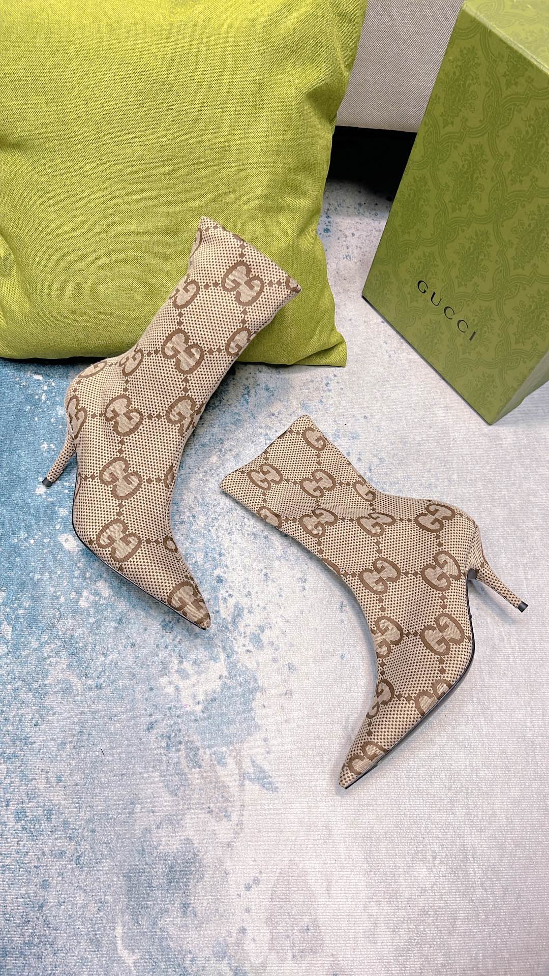 Gvc*1 Women’s Lisa Monogram Canvas Ankle Boots Beige For Women GG