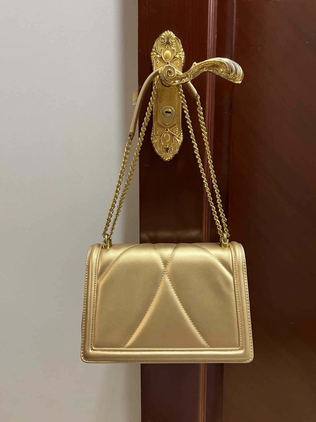 Dolce & Gabbana Large Devotion Bag In Quilted Nappa Gold For Women 10in/26cm DG
