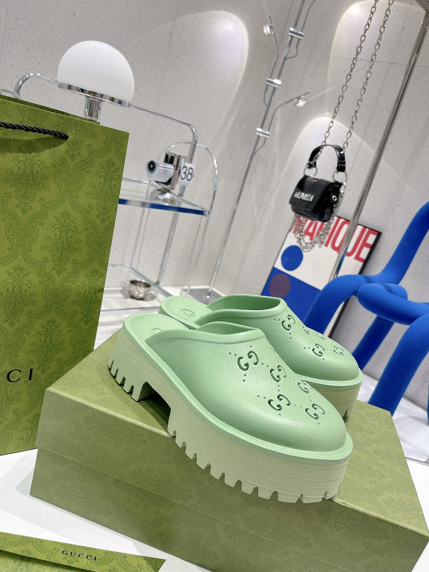 Gvc*1 Women’s Platform Perforated G Sandal Green For Women GG