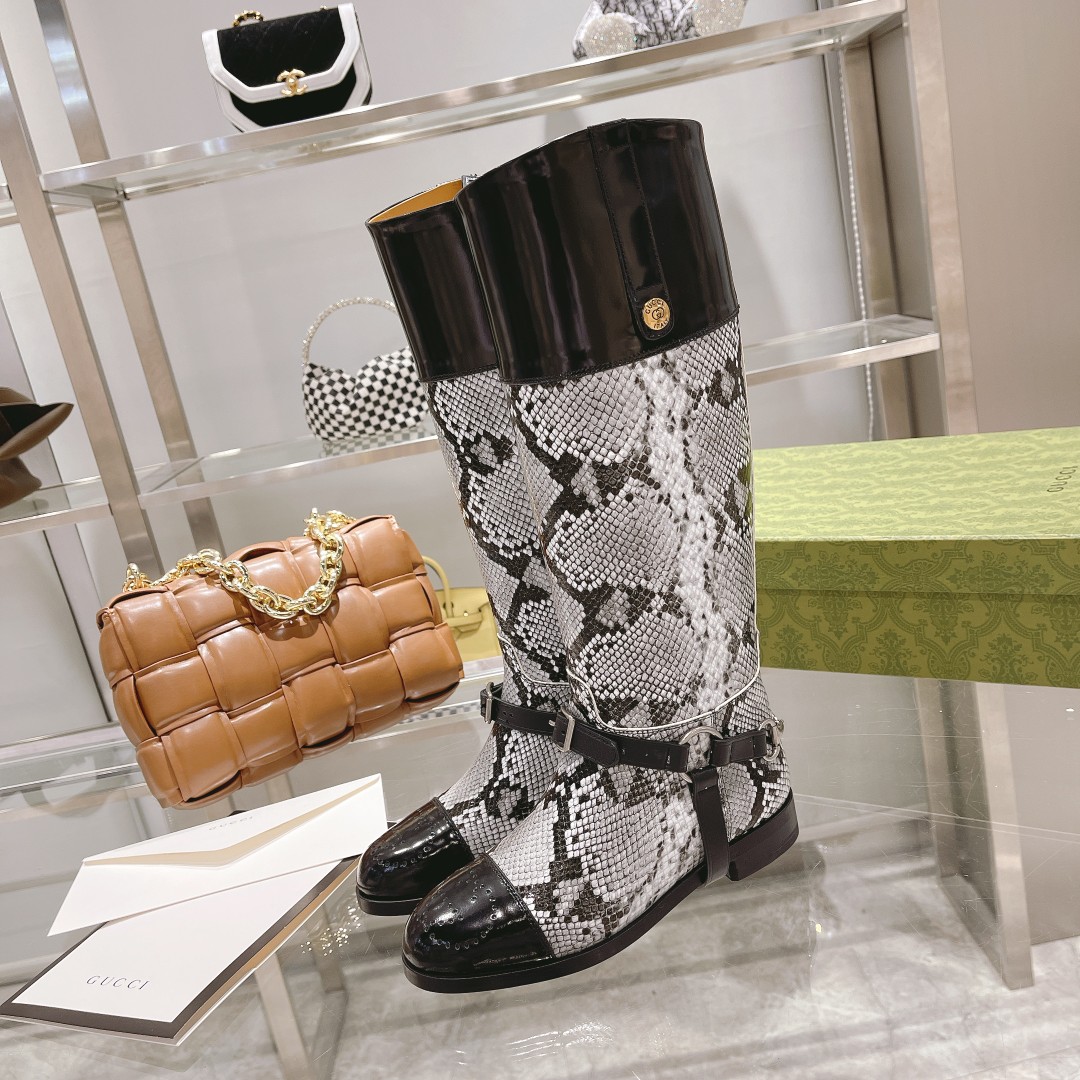 Gvc*1 Knee-High Python Boots With Harness White For Women GG