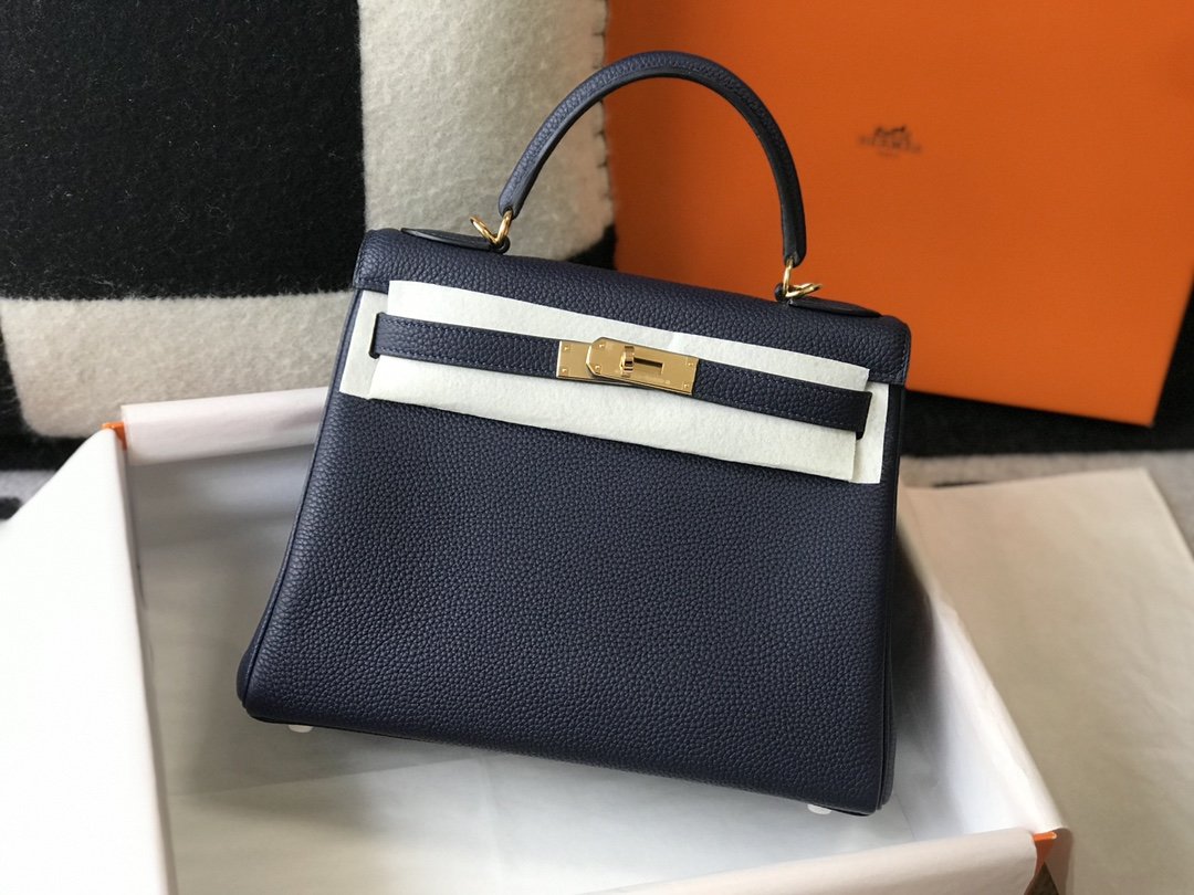 H**me5 Kelly 32 Taurillon Clemence Blue Nuit Bag For Women, Women’s Handbags, Shoulder Bags 12.5in/32cm