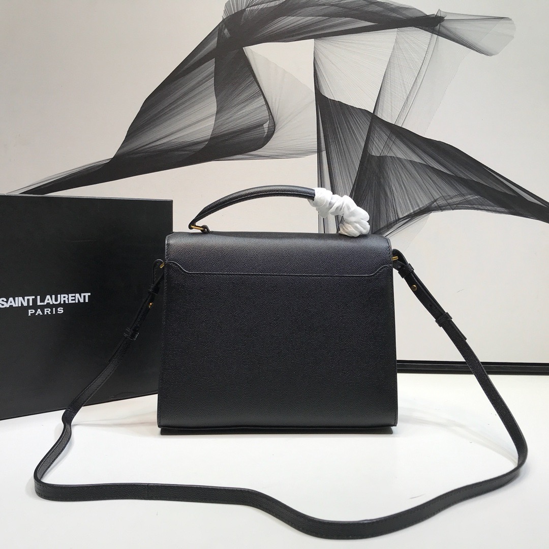 Sa1nt Lau*nt Cassandra Medium Top Handle Bag In Grain Black For Women 9.6in/24.5cm Y51