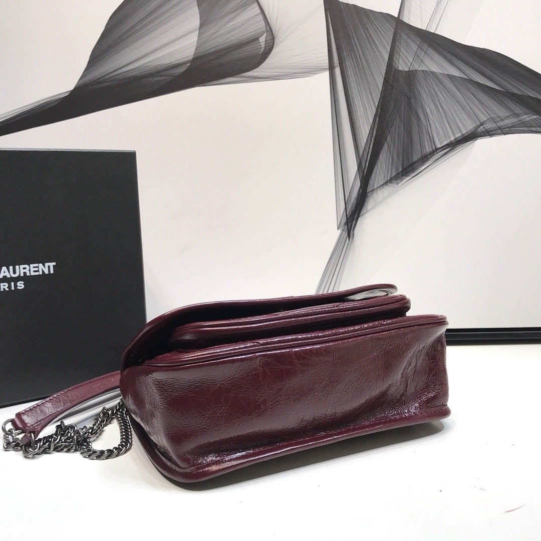 Sa1nt Lau*nt Niki Baby Chain Bag In Crinkled Vintage Burgundy For Women 8.2in/21cm Y51 6331600EN046475