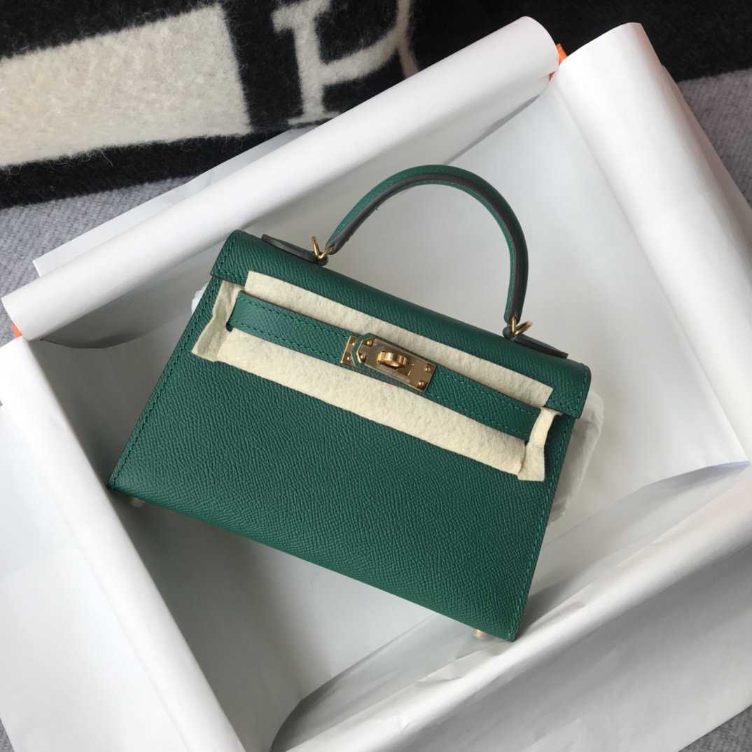 H**me5 Kelly 19 Green With Gold Toned Hardware Bag For Women, Women’s Handbags, Shoulder Bags 7.5in/19cm