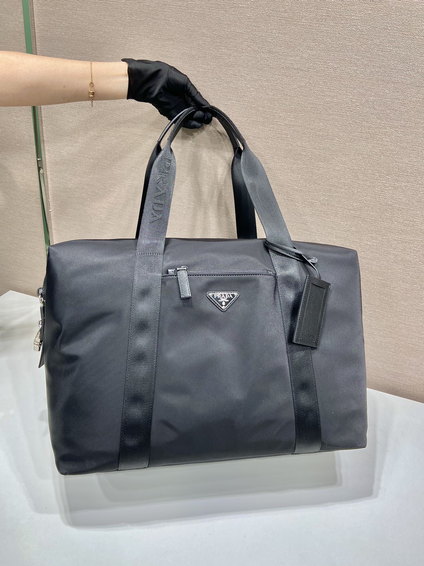 Pra*a Re-Nylon And Saffiano Duffle Bag Black 17.5in/45cm 2VC796_2DMH_F0002_V_OOO