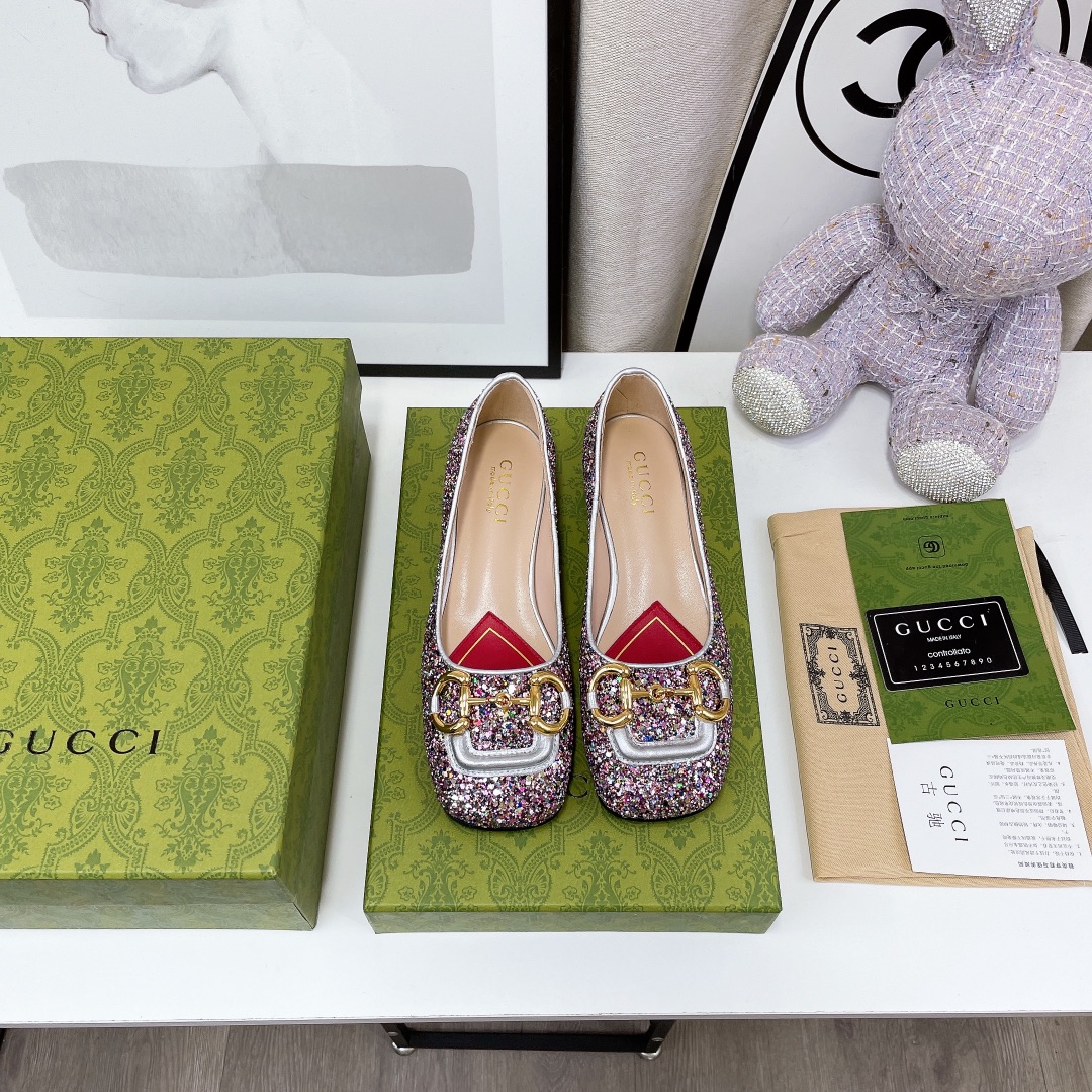 Gvc*1 Lovelight Crystal Ballet Flat With Horsebit Multicolor For Women GG 707703 KSP20 8461