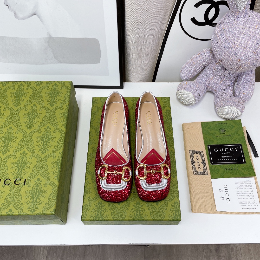 Gvc*1 Lovelight Crystal Ballet Flat With Horsebit Red For Women GG
