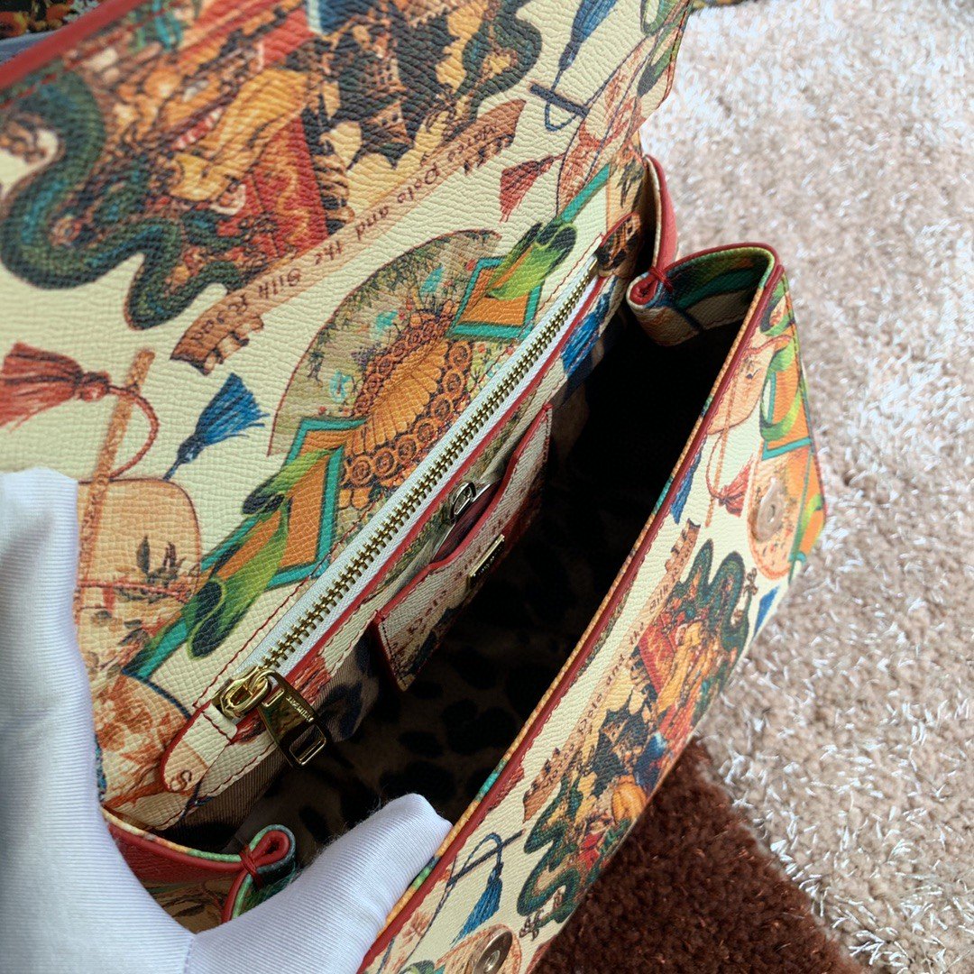 Dolce & Gabbana Medium Sicily Handbag Unique Print Motifs Muticolour For Women 10.2in/26cm DG
