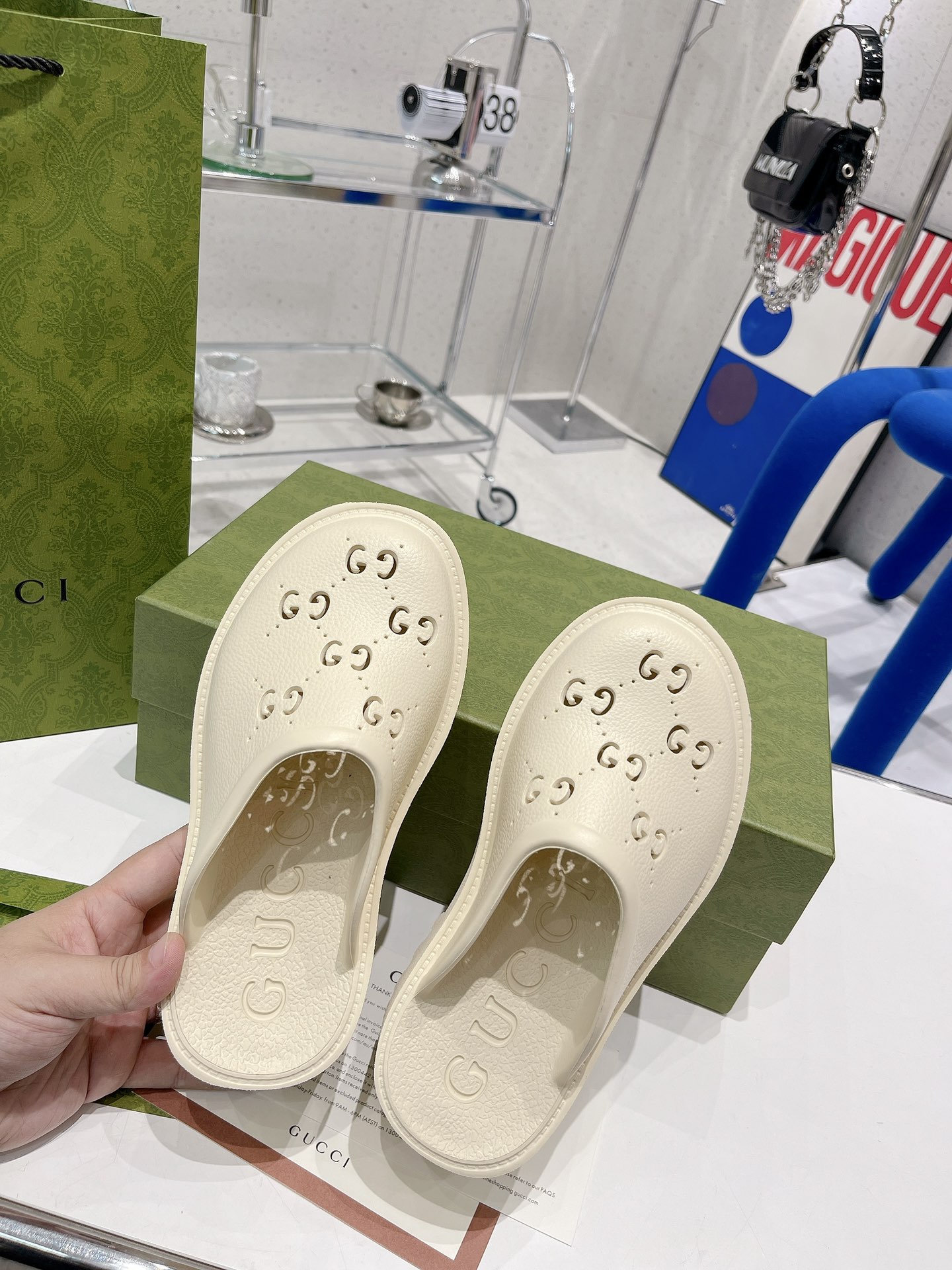 Gvc*1 Women’s Platform Perforated G Sandal White For Women GG