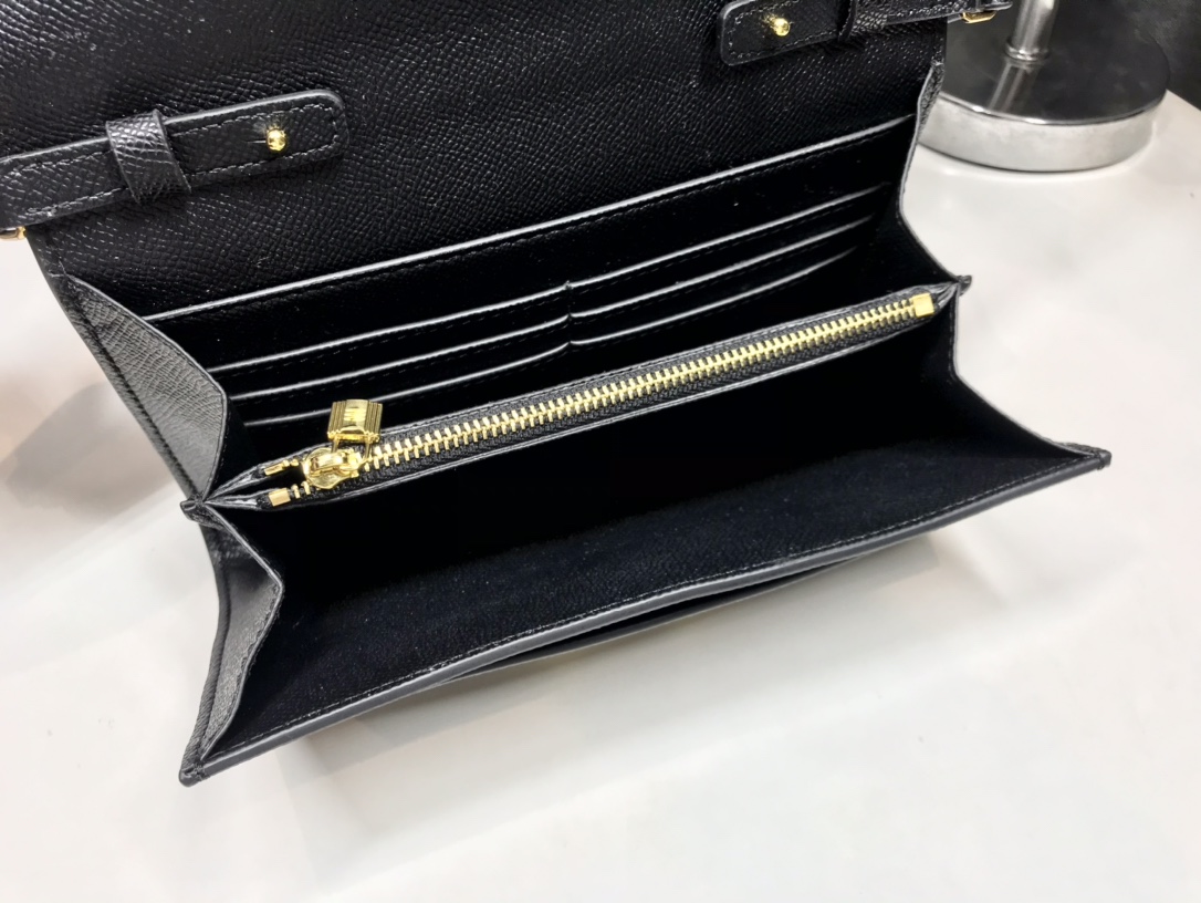 H**me5 Constance Togo Long Wallet  21cm/8.3in Gold Toned Hardware For Women Black