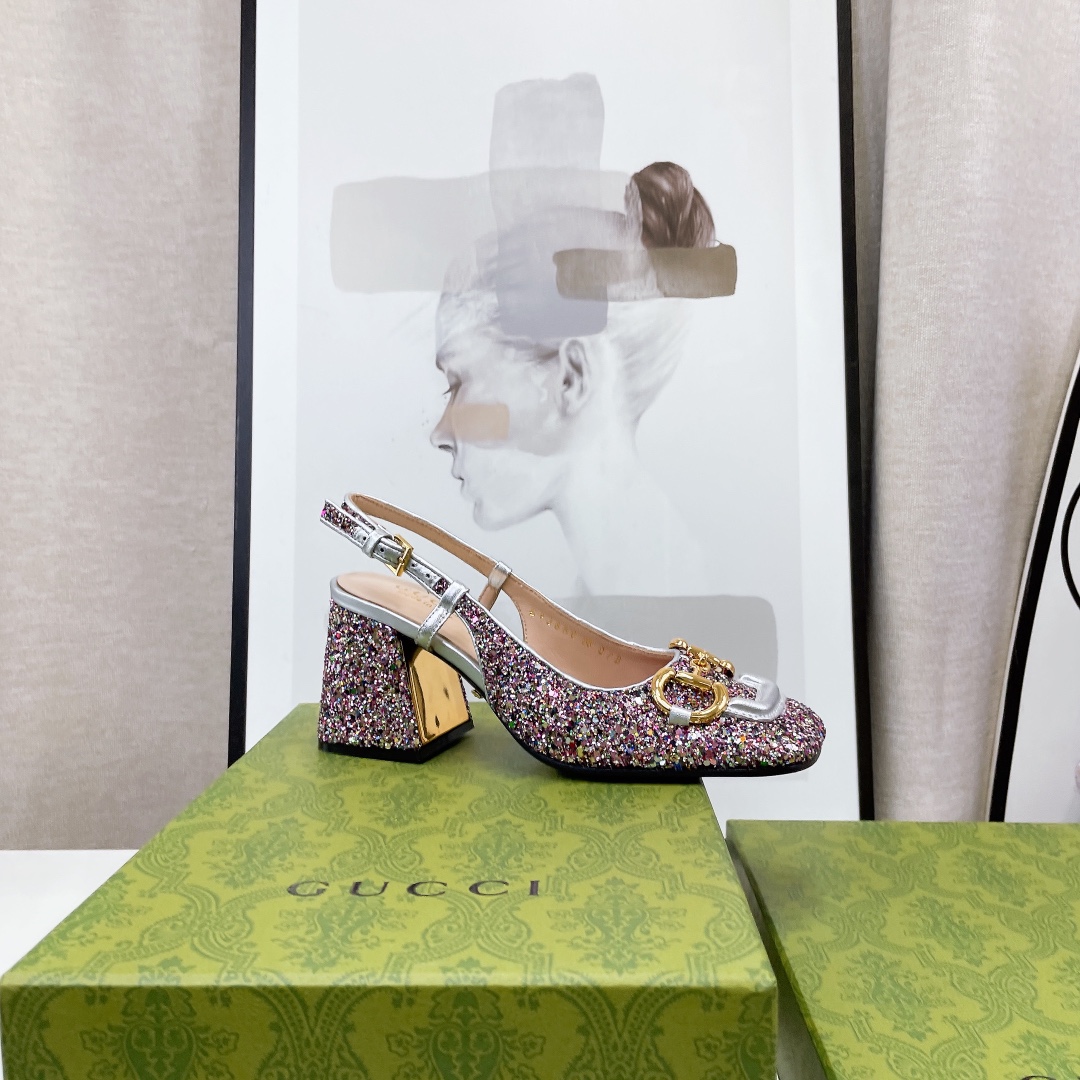 Gvc*1 Lovelight Slingback Mid-Heel With Horsebit Multicolor For Women GG ‎707702 KSP20 8461