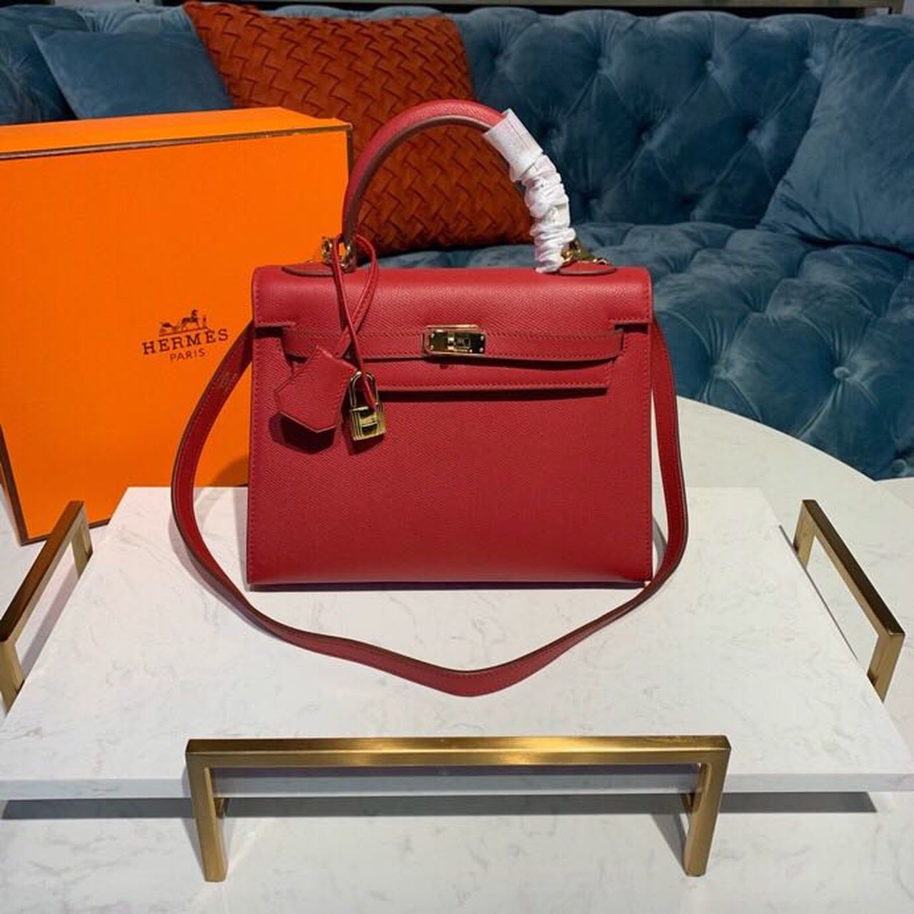 H**me5 Kelly Tomate For Women Gold Toned Hardware 10in/25cm