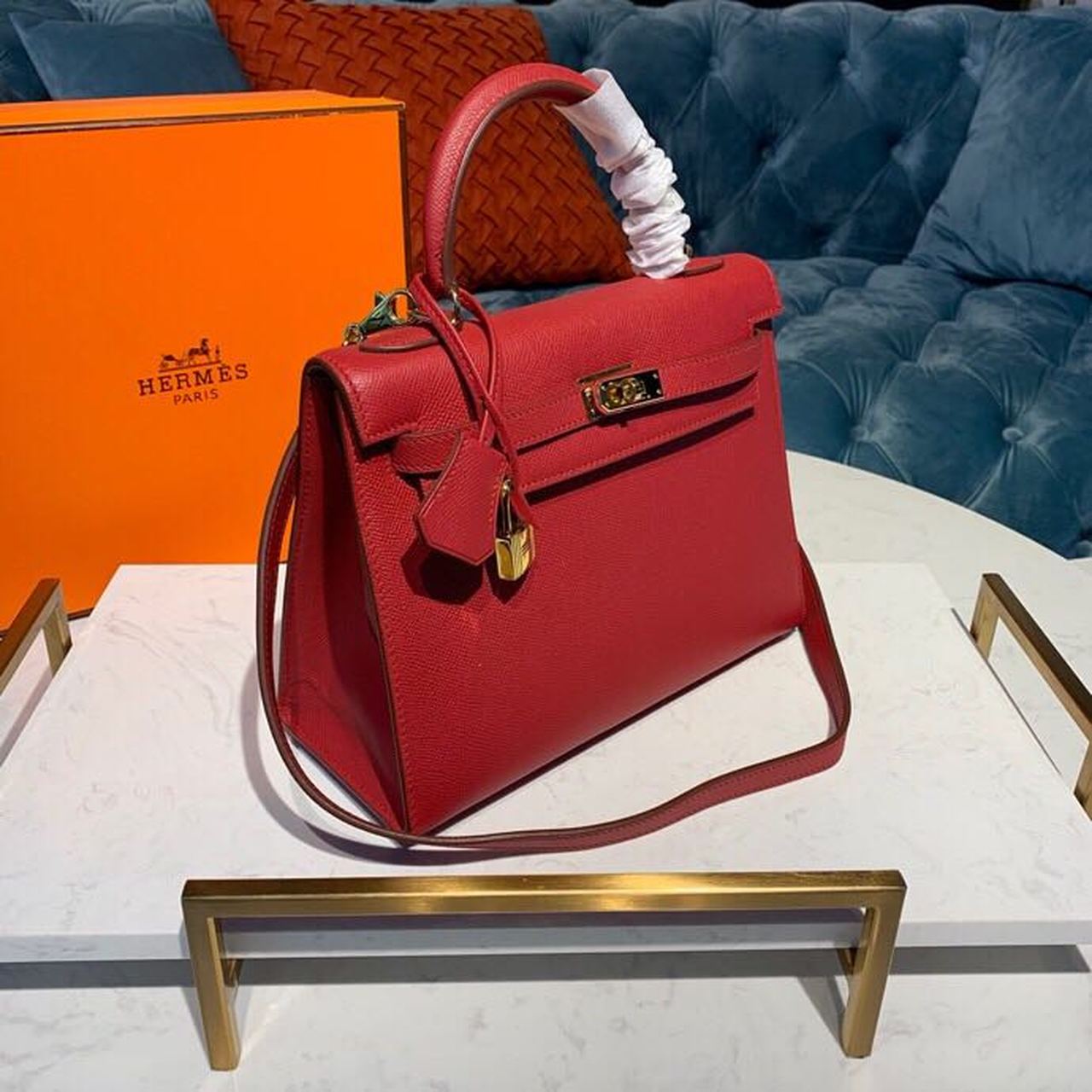 H**me5 Kelly Tomate For Women Gold Toned Hardware 10in/25cm