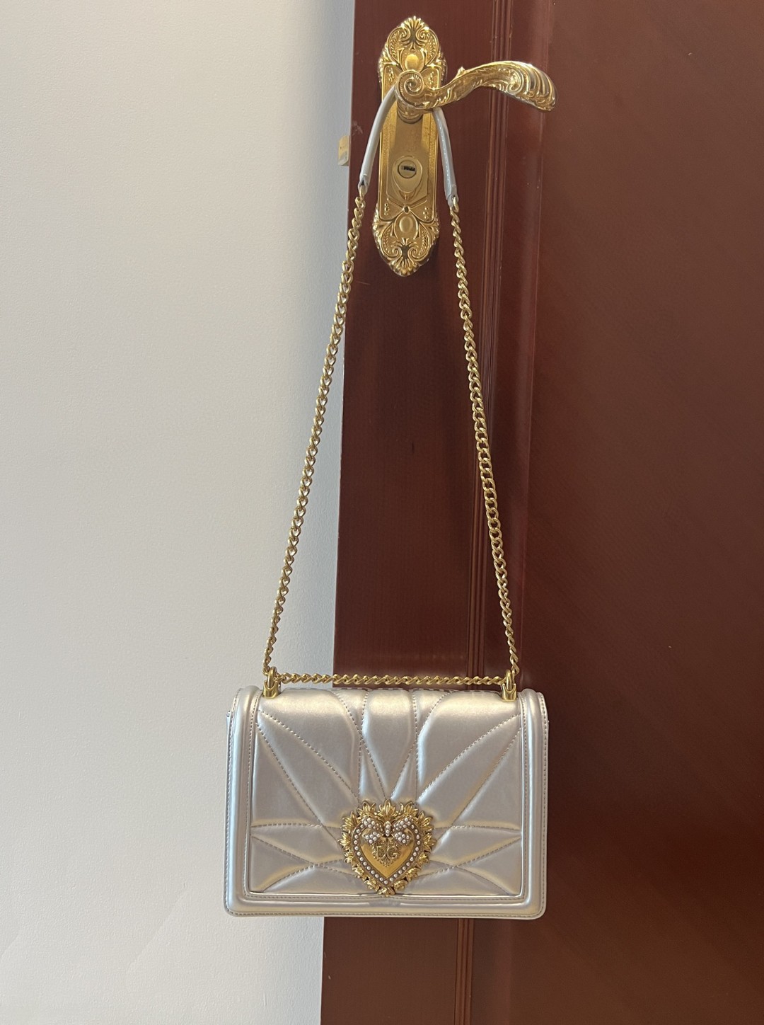 Dolce & Gabbana Large Devotion Bag In Quilted Nappa Silver For Women 10in/26cm DG