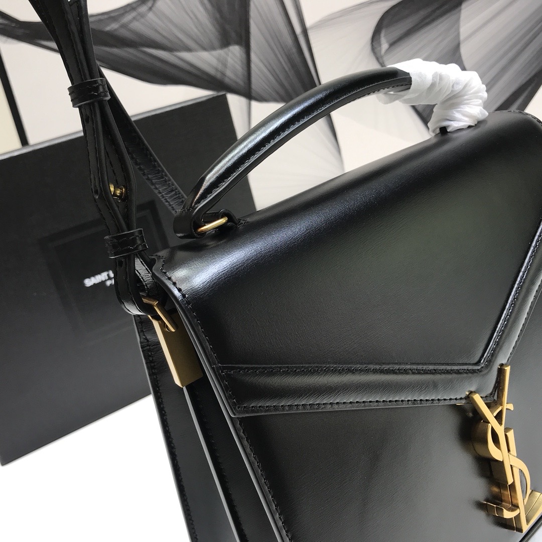 Sa1nt Lau*nt Cassandra Medium Top Handle Bag In Grain Black For Women 9.6in/24.5cm Y51 623931BOW0W1000