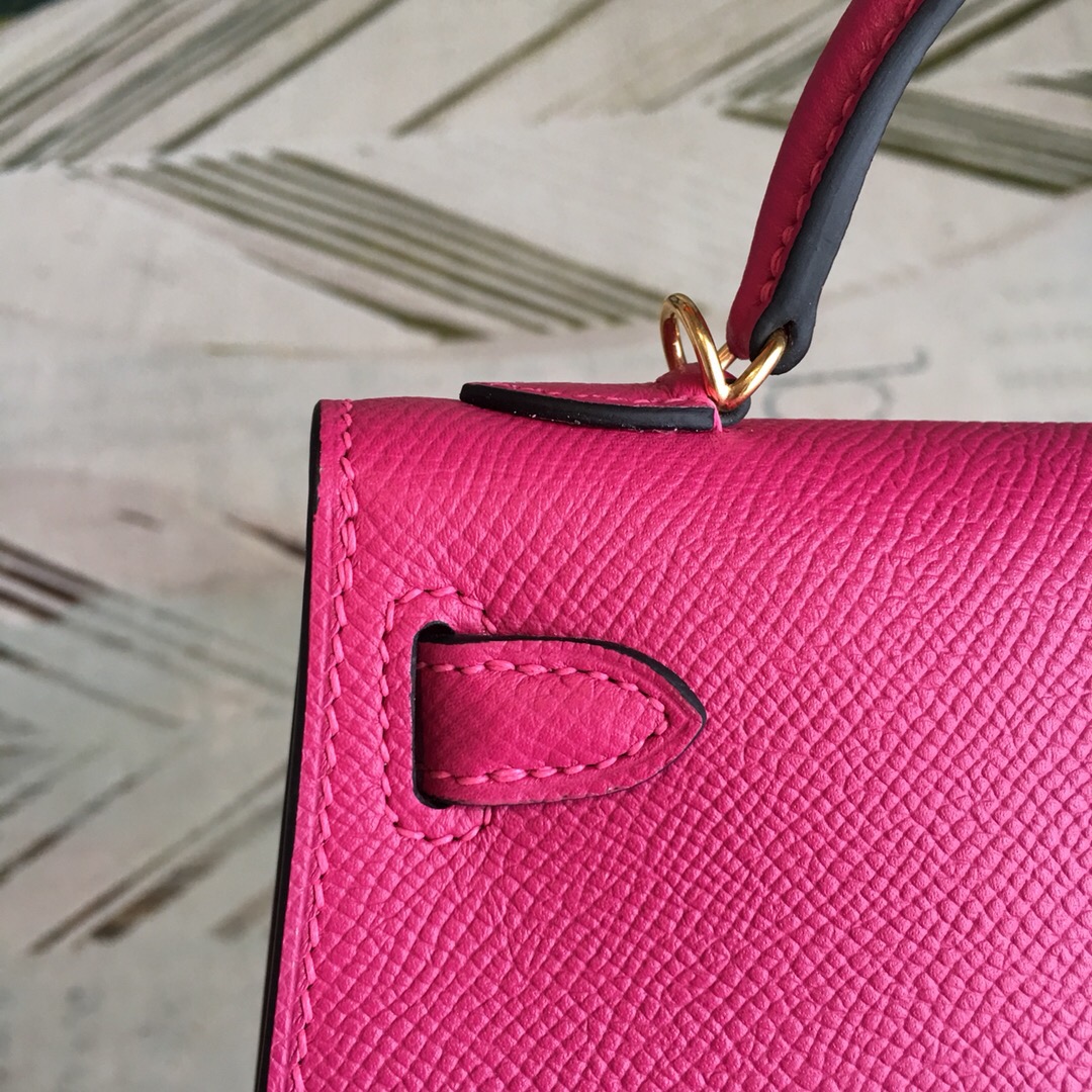 H**me5 Mini Kelly Pink For Women Gold Toned Hardware 7.5in/19cm