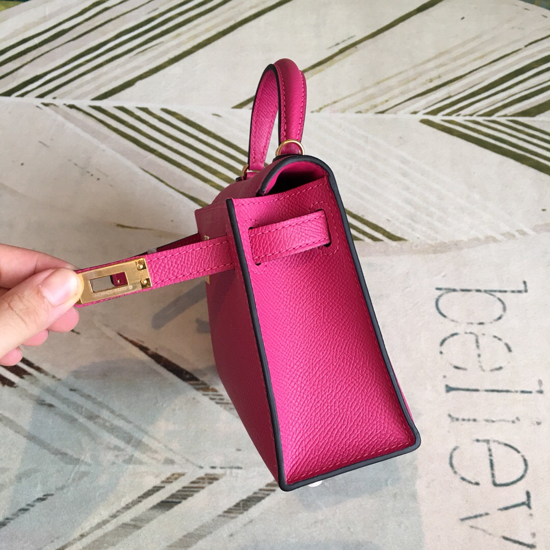 H**me5 Mini Kelly Pink For Women Gold Toned Hardware 7.5in/19cm