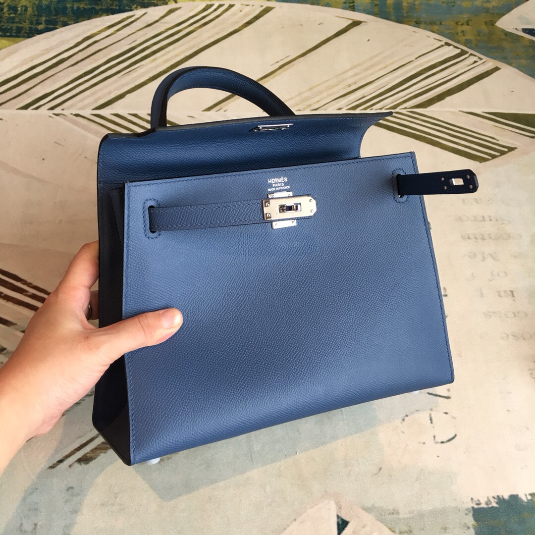 H**me5 Kelly Navy For Women Silver Toned Hardware 10in/25cm