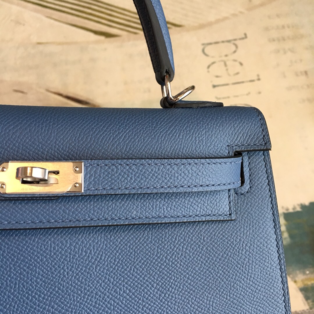 H**me5 Kelly Navy For Women Silver Toned Hardware 10in/25cm