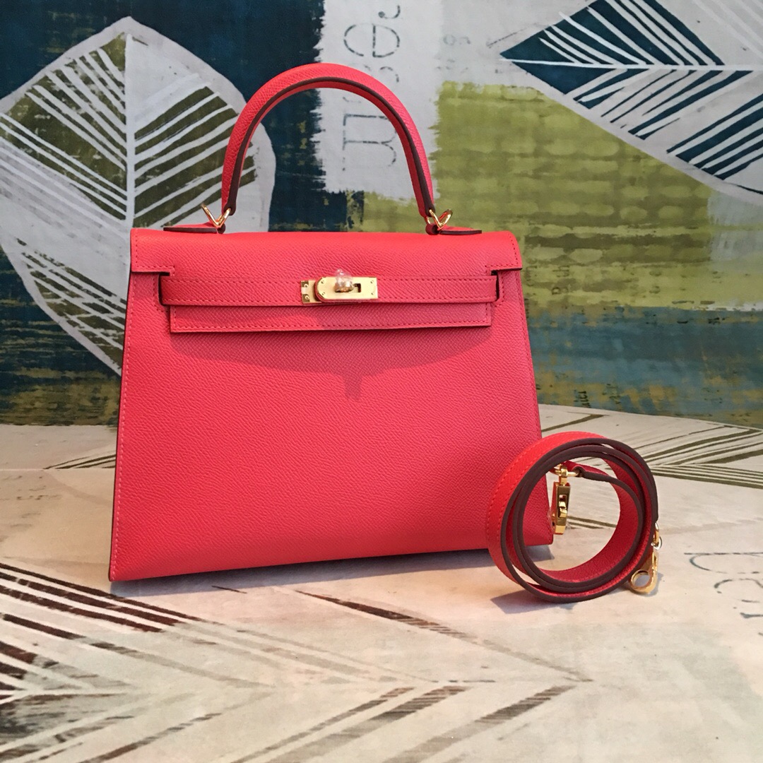 H**me5 Kelly Red For Women Gold Toned Hardware 10in/25cm