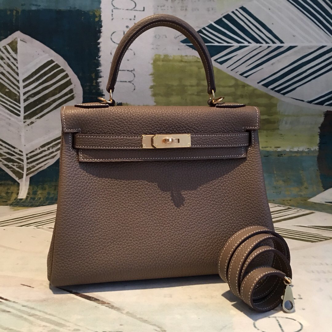 H**me5 Kelly 28 Greige Bag With Gold Toned Harware For Women, Women’s Handbags, Shoulder Bags 11in/28cm