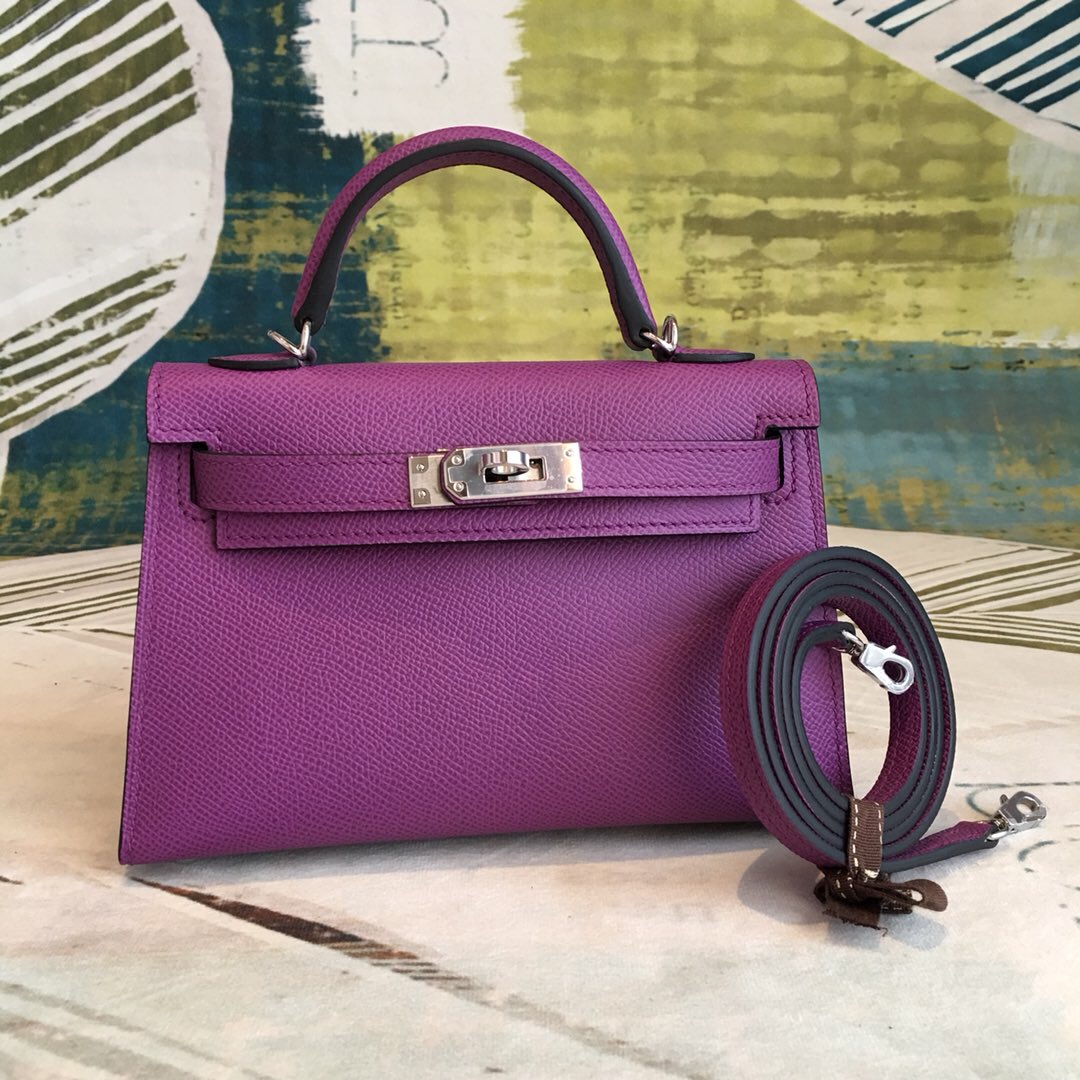 H**me5 Mini Kelly Violet For Women Silver Toned Hardware 7.5in/19cm