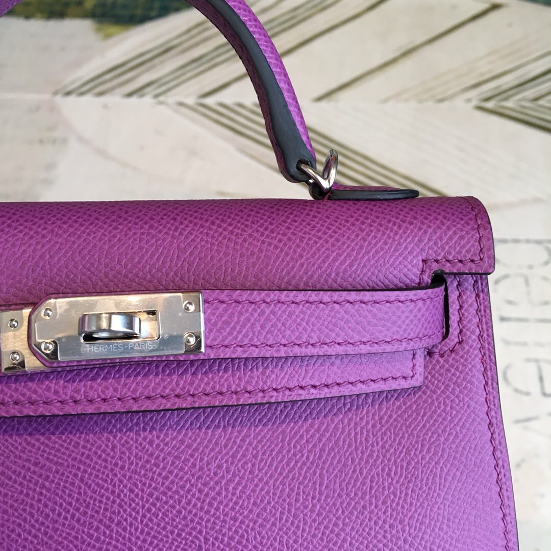 H**me5 Mini Kelly Violet For Women Silver Toned Hardware 7.5in/19cm