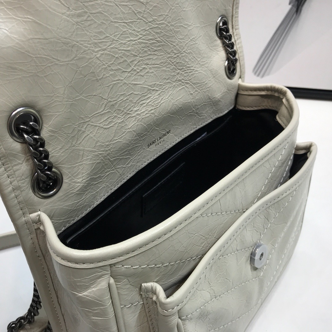 Sa1nt Lau*nt Niki Baby Chain Bag In Crinkled Vintage White For Women 8.2in/21cm Y51 6331600EN049207
