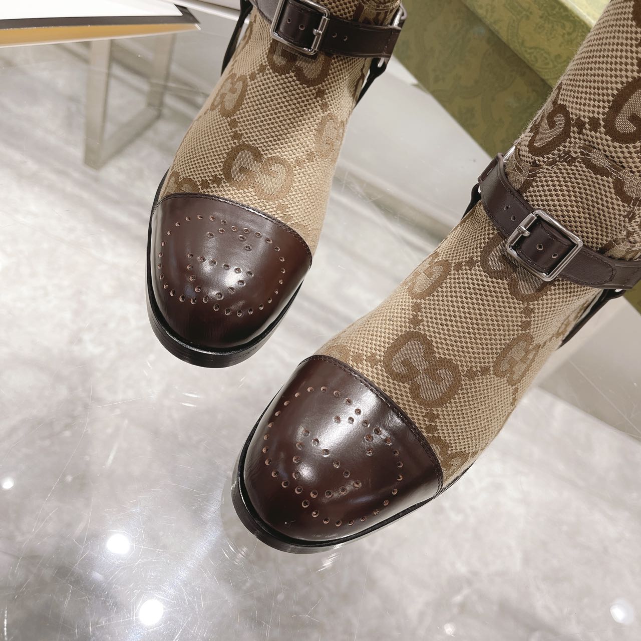 Gvc*1 Knee-High Boots With Harness Beige For Women GG 674673 UKO50 2597