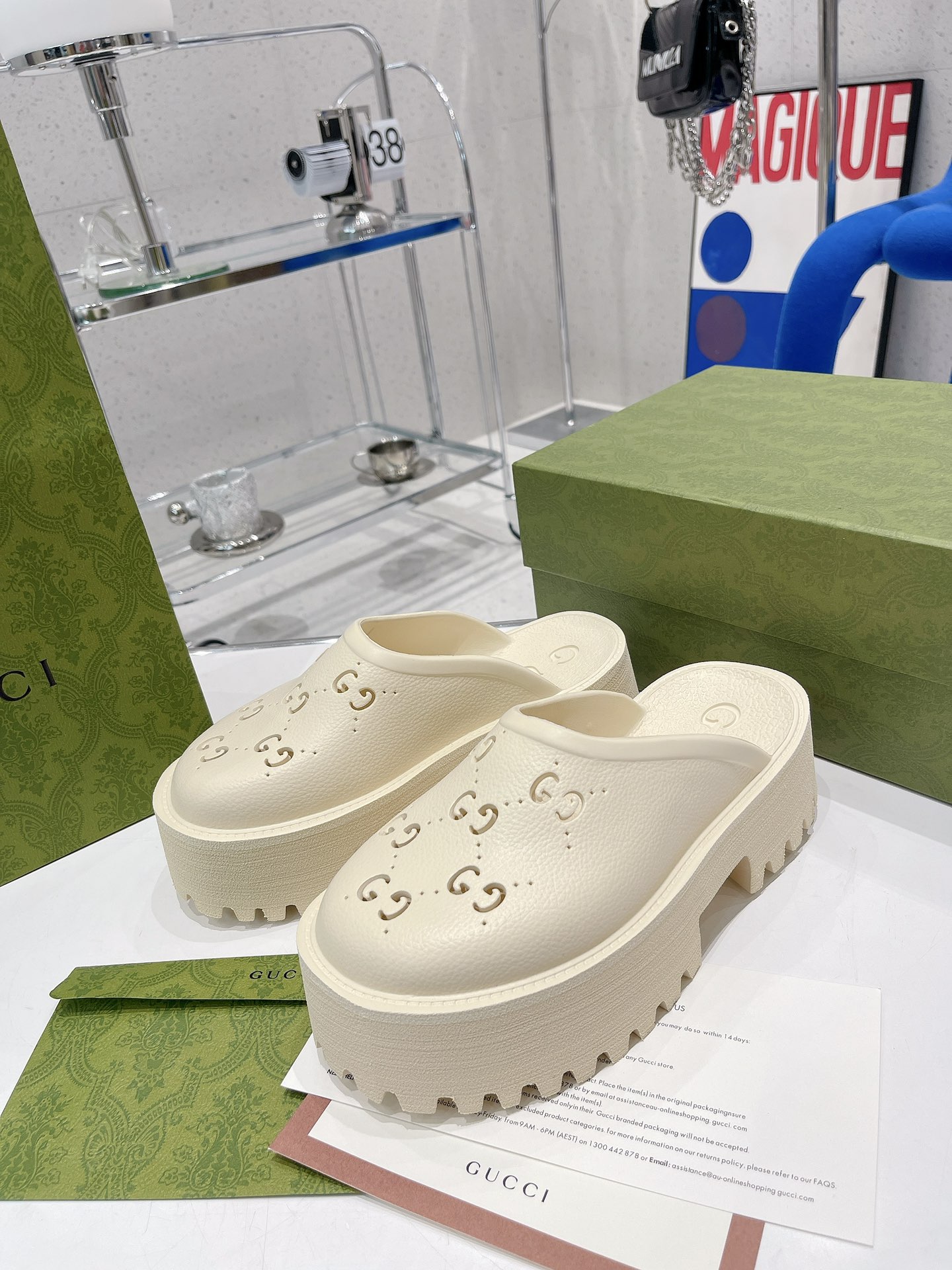 Gvc*1 Women’s Platform Perforated G Sandal White For Women GG