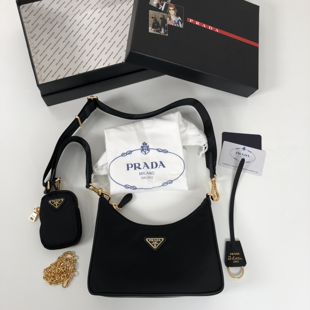 Pra*a Re-Edition 2005 Re-Nylon Bag Black For Women, Women’s Bags 8.6in/22cm 1BH204_R064_F0632_V_V9L