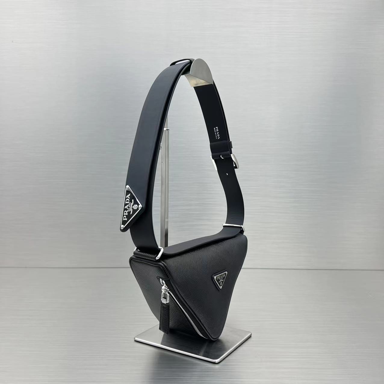 Pra*a Triangle Mini Bag Black For Women, Women’s Bags 9.8in/25cm