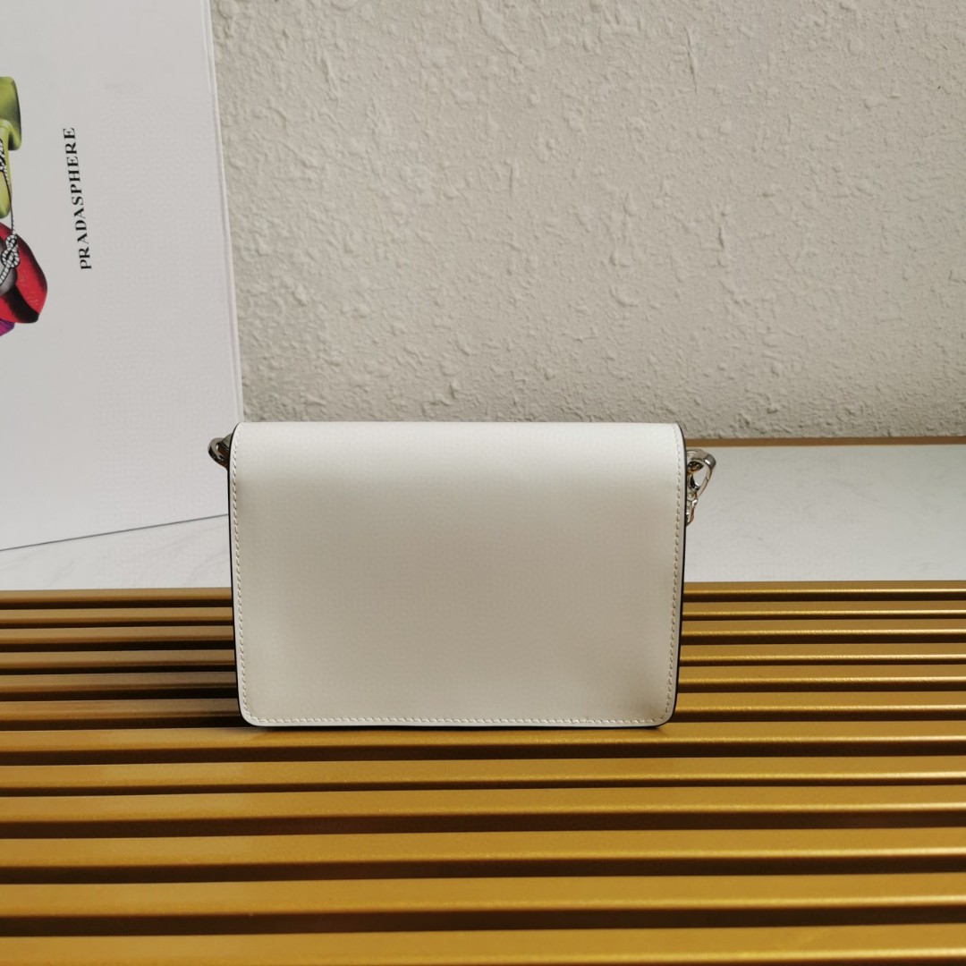 Pra*a Brushed Shoulder Bag White For Women, Women’s Bags 6.7in/17cm