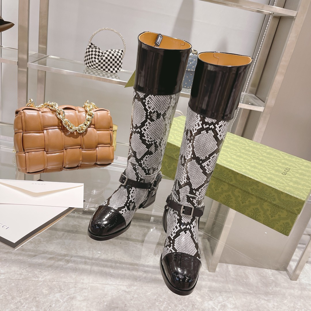 Gvc*1 Knee-High Python Boots With Harness White For Women GG