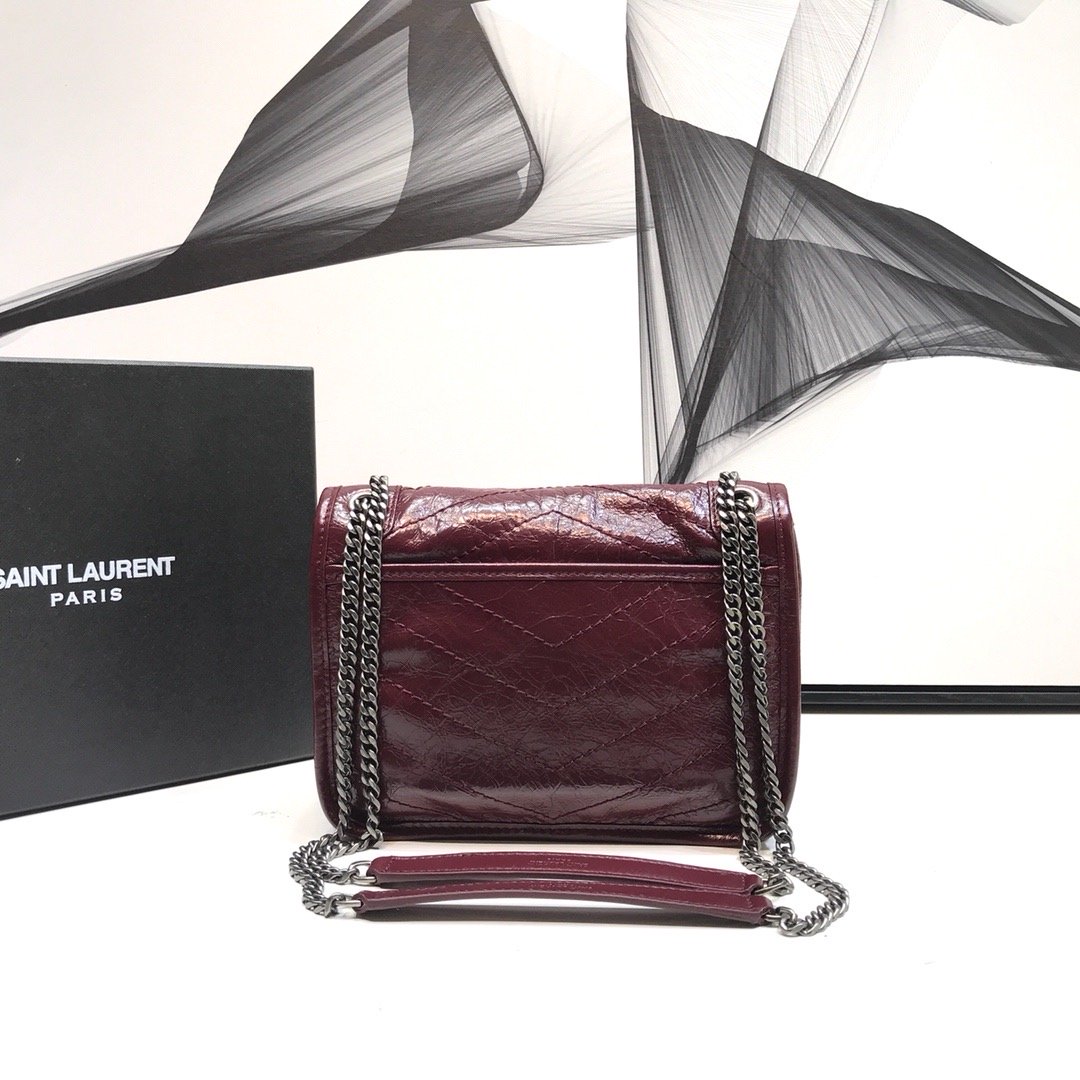 Sa1nt Lau*nt Niki Baby Chain Bag In Crinkled Vintage Burgundy For Women 8.2in/21cm Y51 6331600EN046475