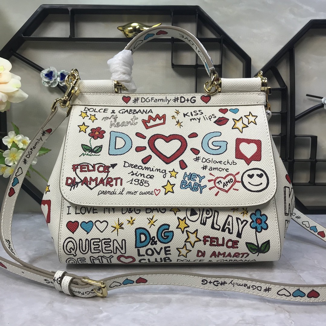 Dolce & Gabbana Medium Sicily Handbag Unique Print Motifs Muticolour For Women 10.2in/26cm DG