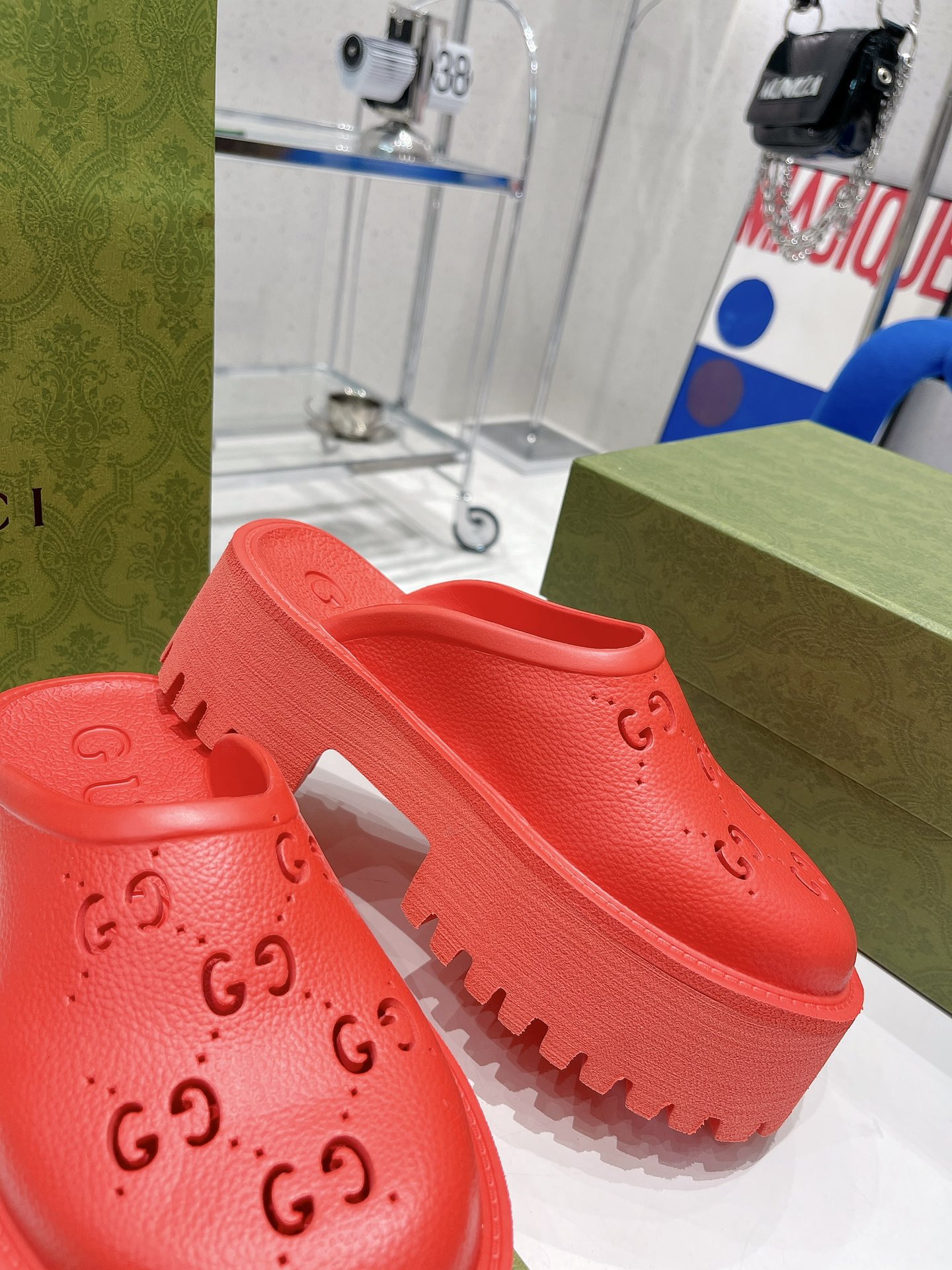 Gvc*1 Women’s Platform Perforated G Sandal Red For Women GG